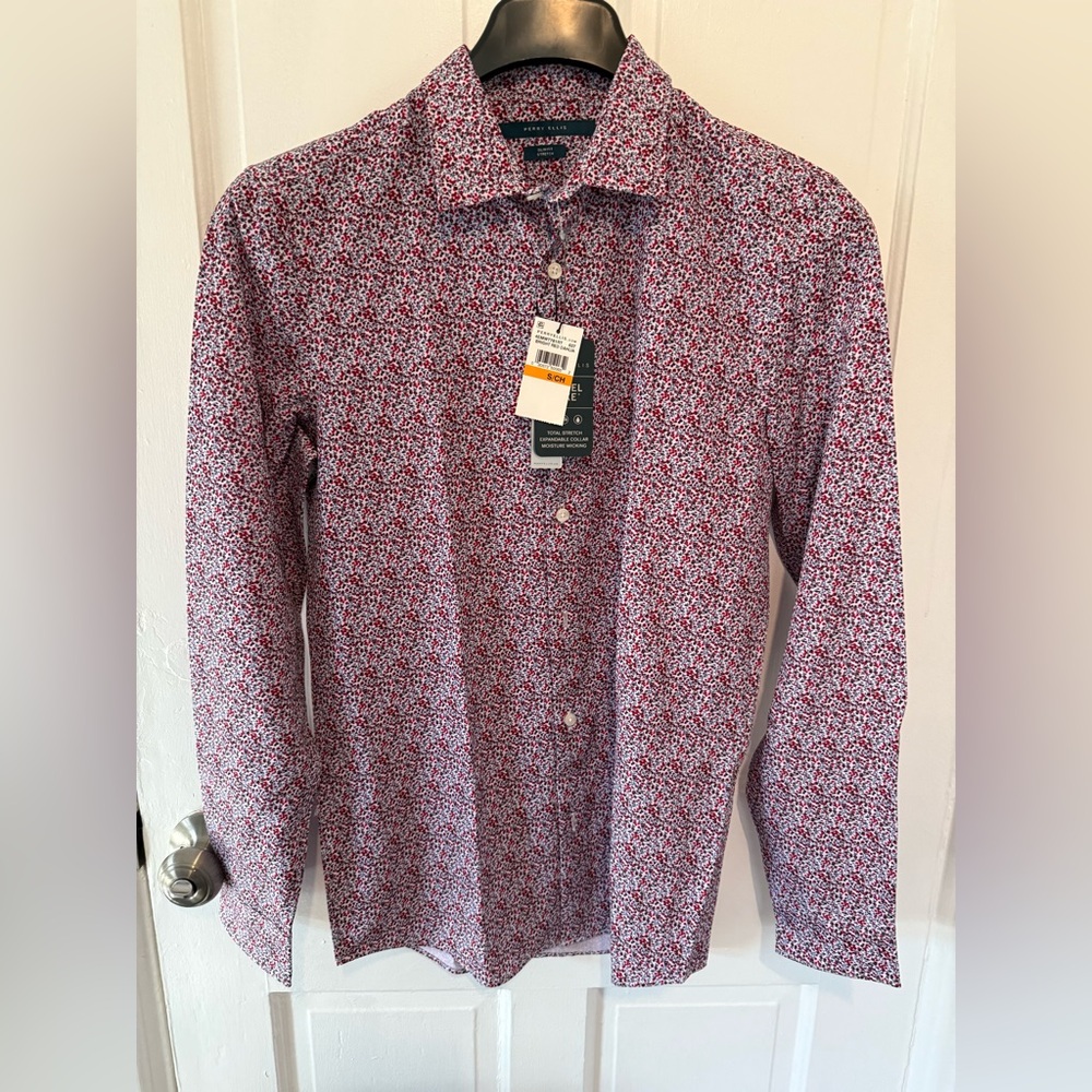 Perry Ellis Red and White Patterned Shirt